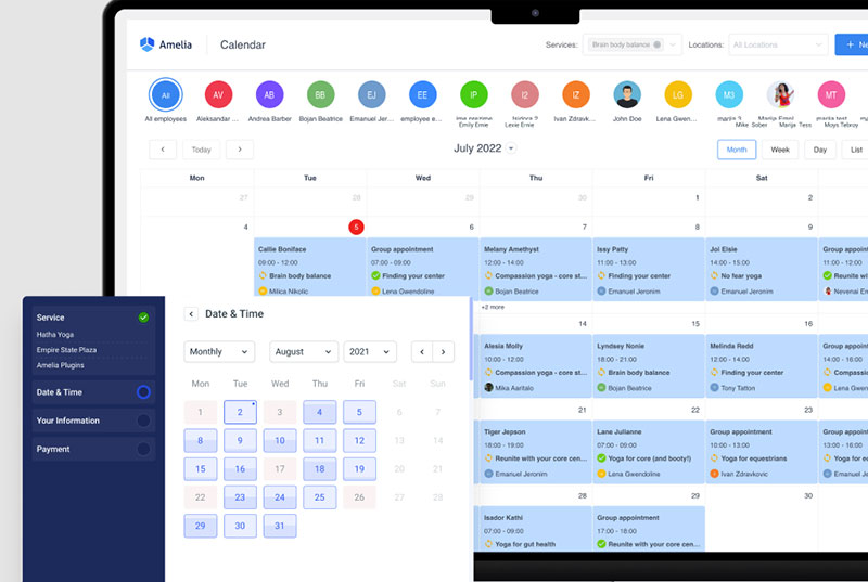 panoramica del calendario del plugin di prenotazione di amelia wordpress