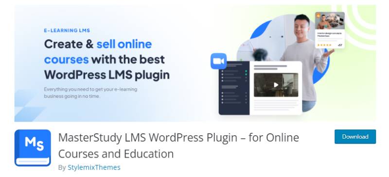 plug-in masterstudy lms wordpress para cursos on-line captura de tela da página de download