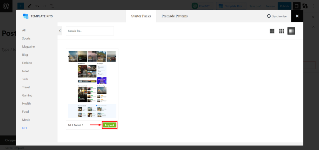 Importing Layout for Oxygen Template