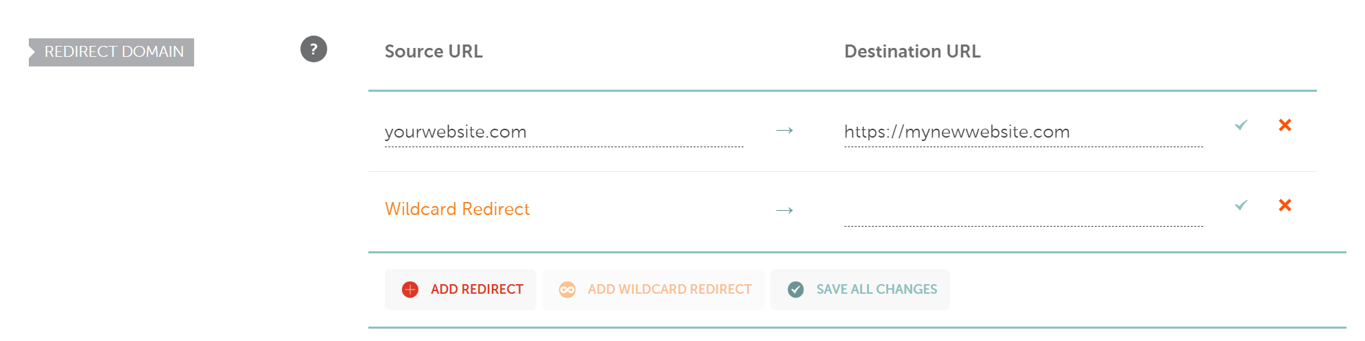 Configuration d'une redirection de domaine.