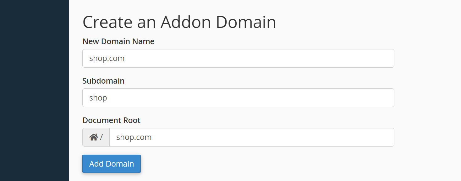 Configuration d'un domaine complémentaire dans cPanel.