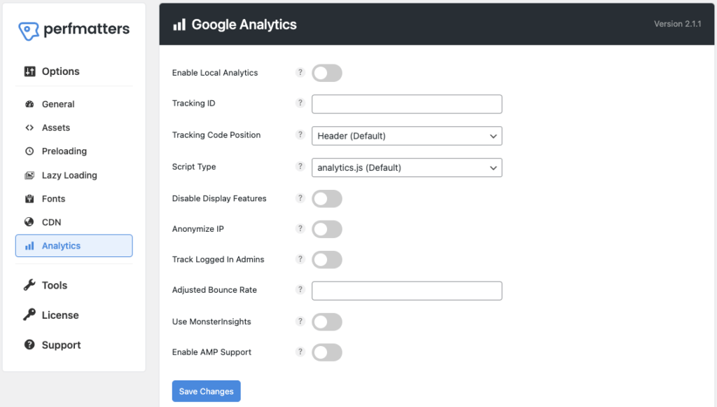 perfmatters-google-analytics-configurações