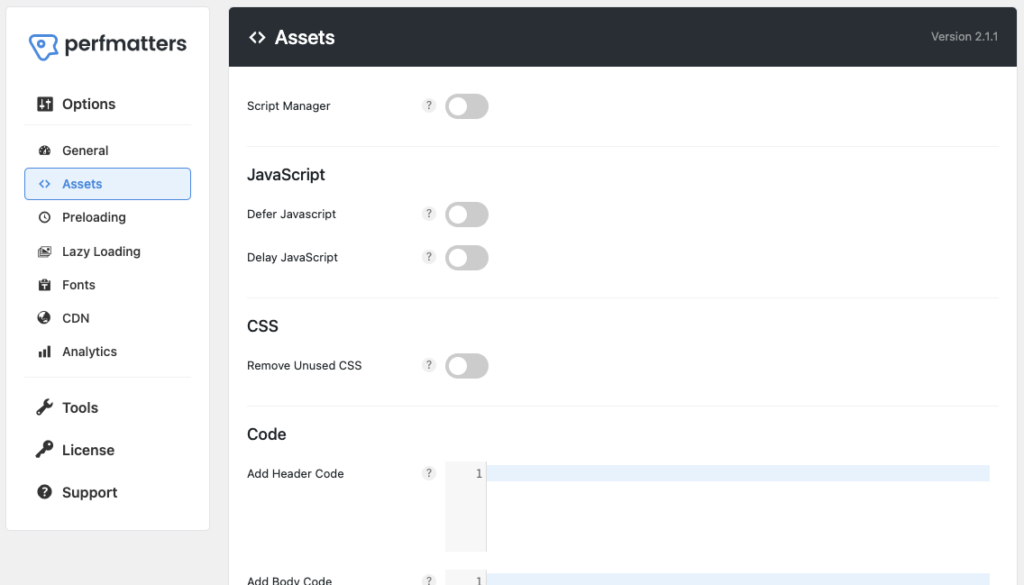 perfmatters-ativos-configurações