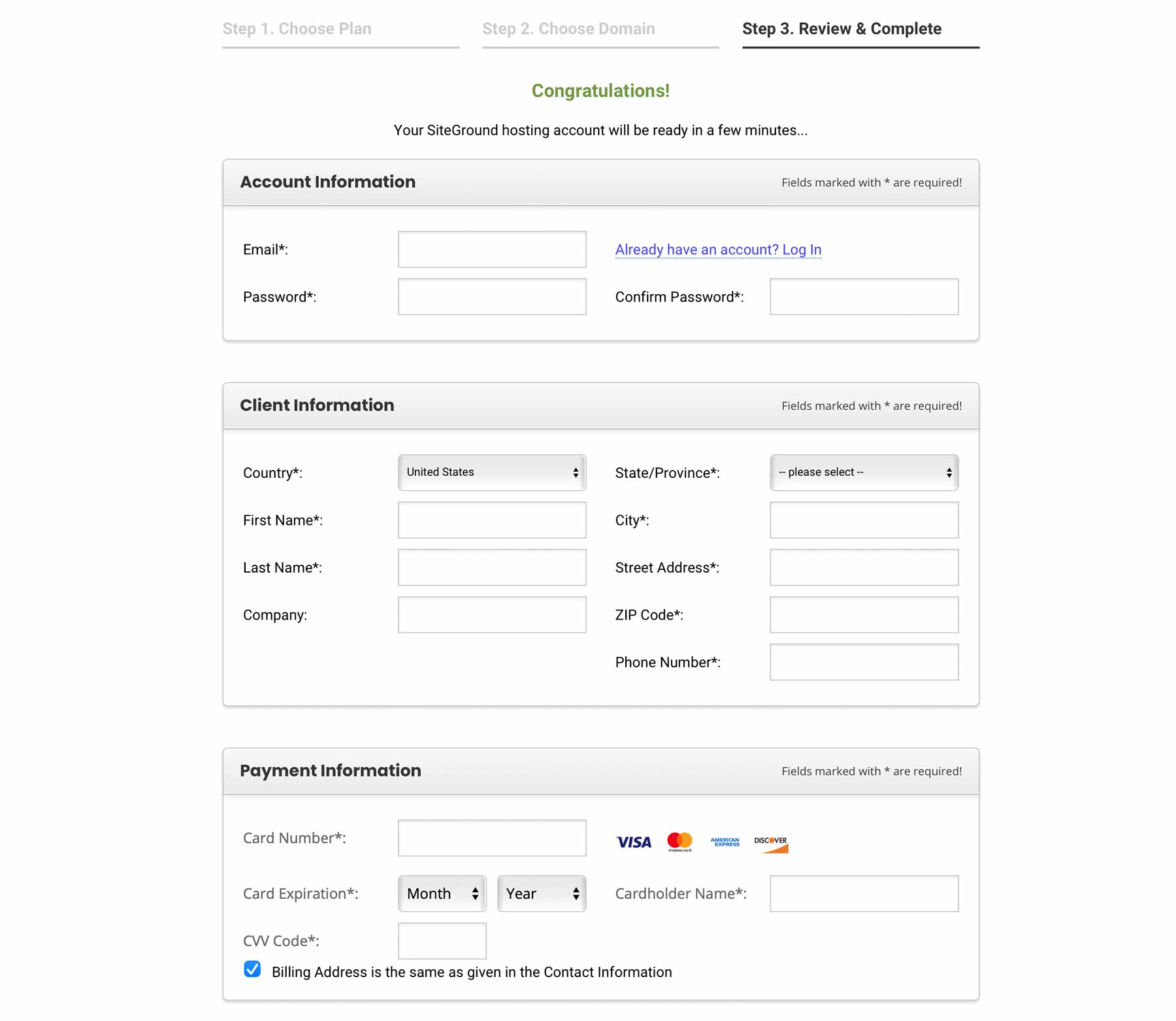 สร้างบัญชี SiteGround