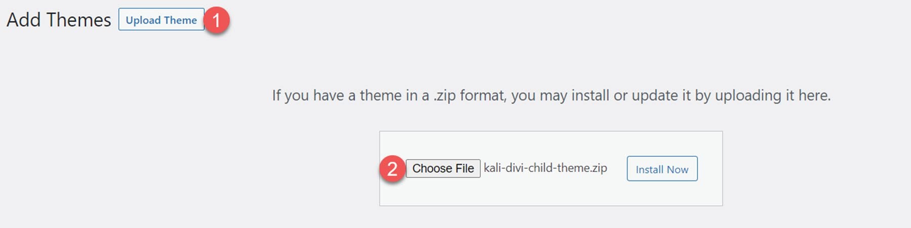 Kali Multi-Purpose Divi Child Theme Installasi Upload