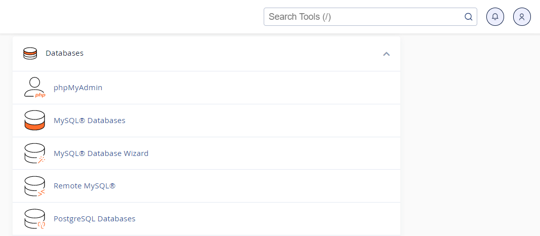 Abschnitt „Datenbanken“ im Cpanel