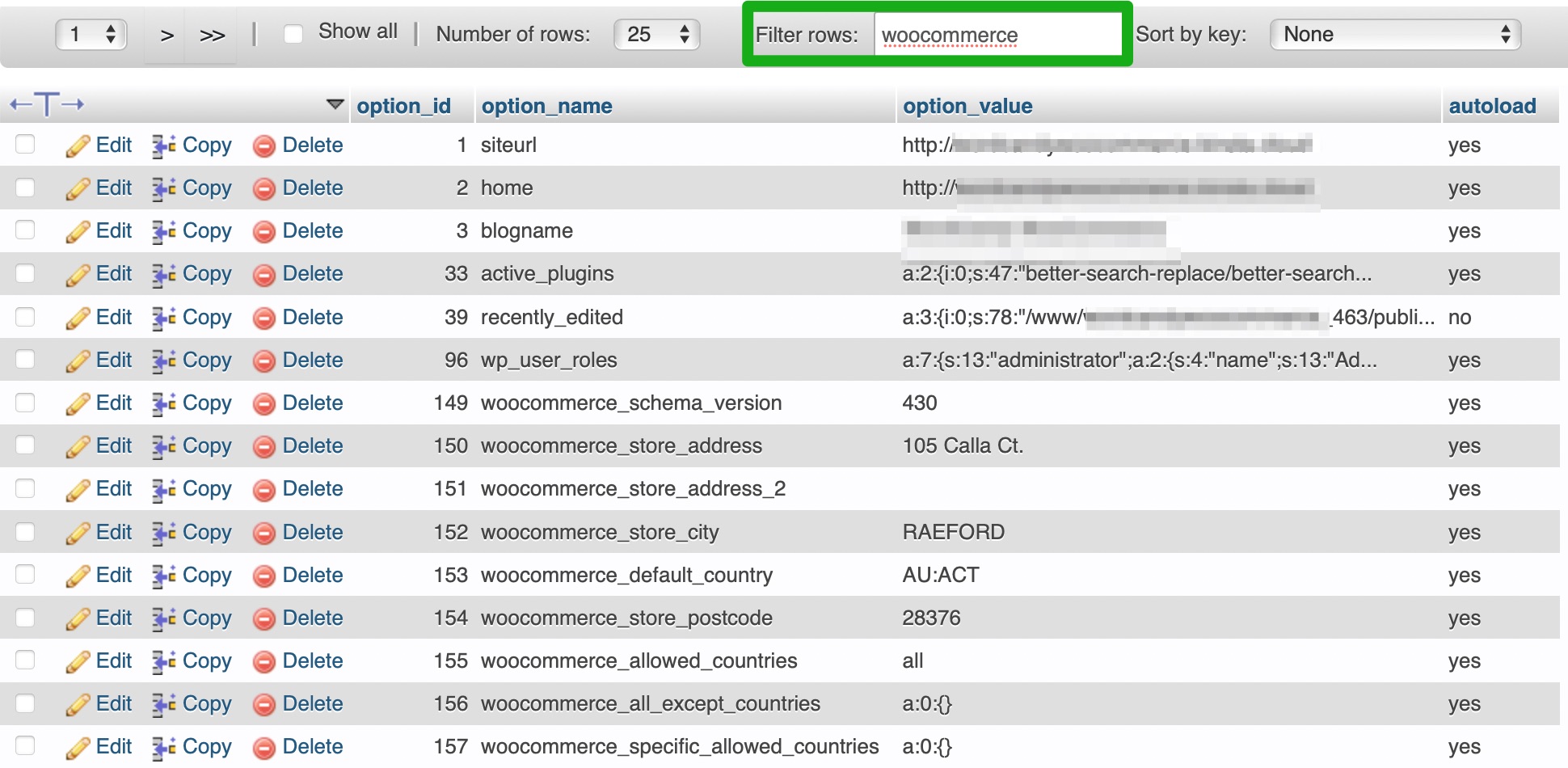 menemukan "woocommerce" di tabel database