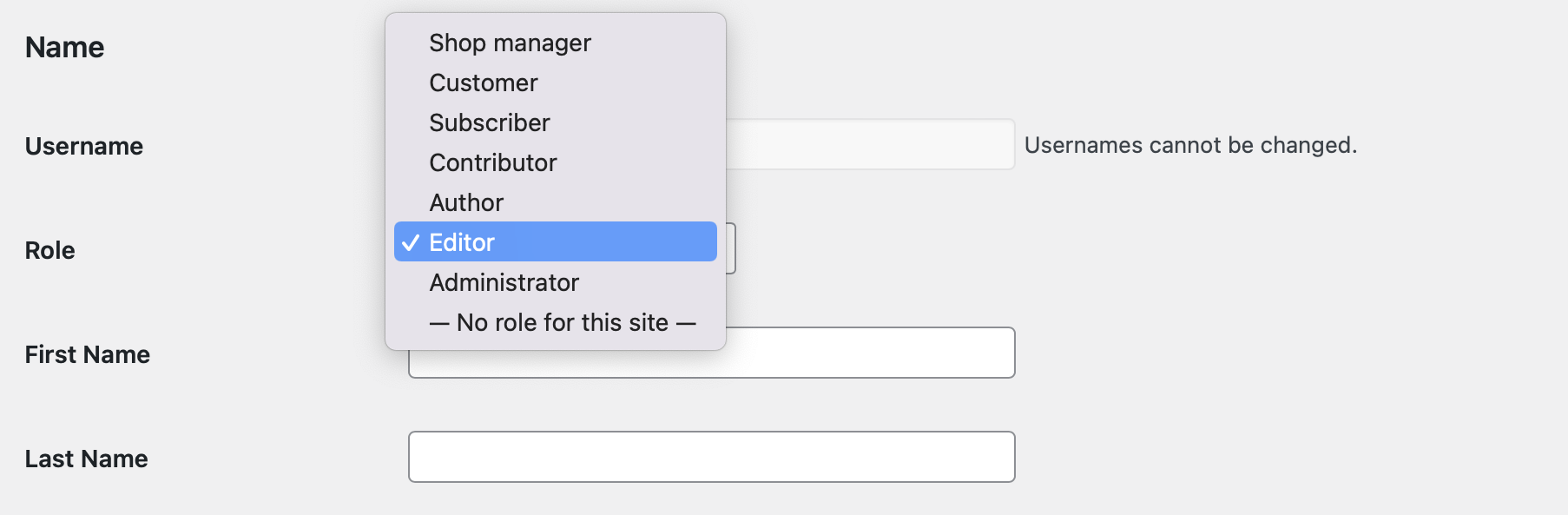 editarea permisiunilor utilizatorului