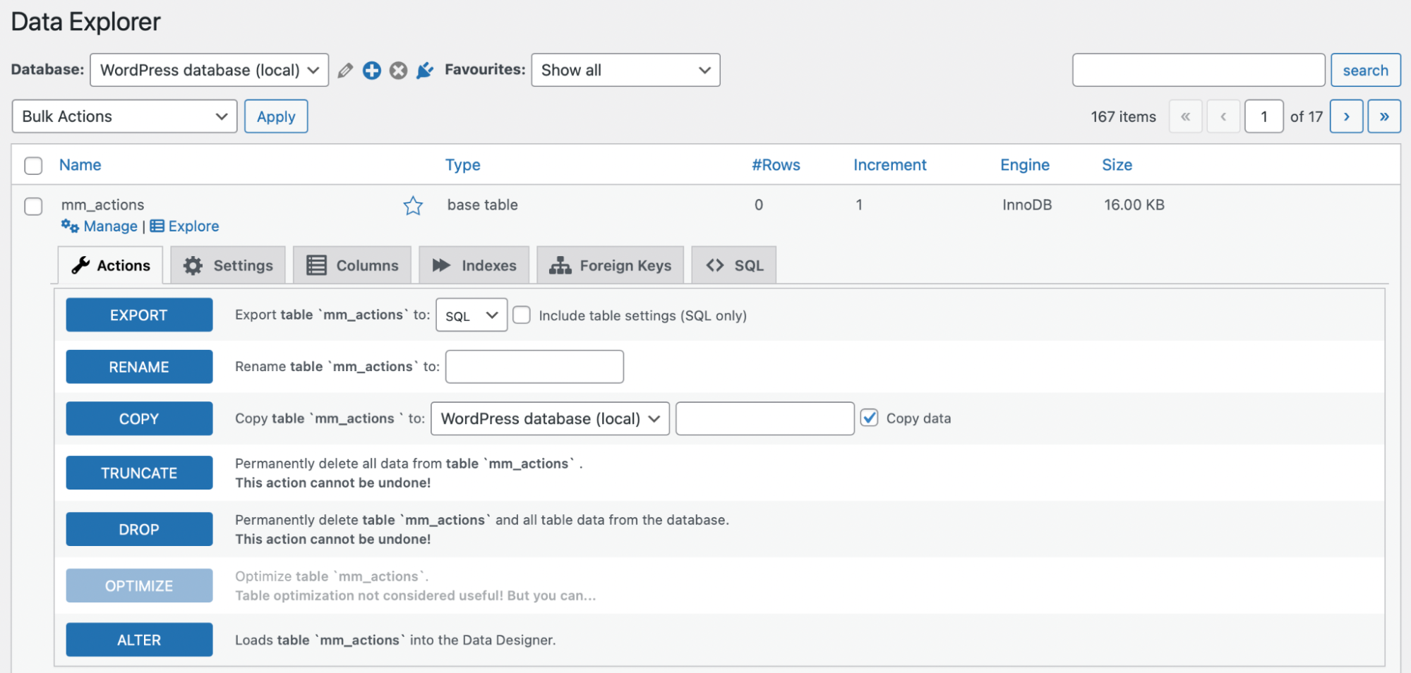 utilizzando il data explorer per modificare le tabelle