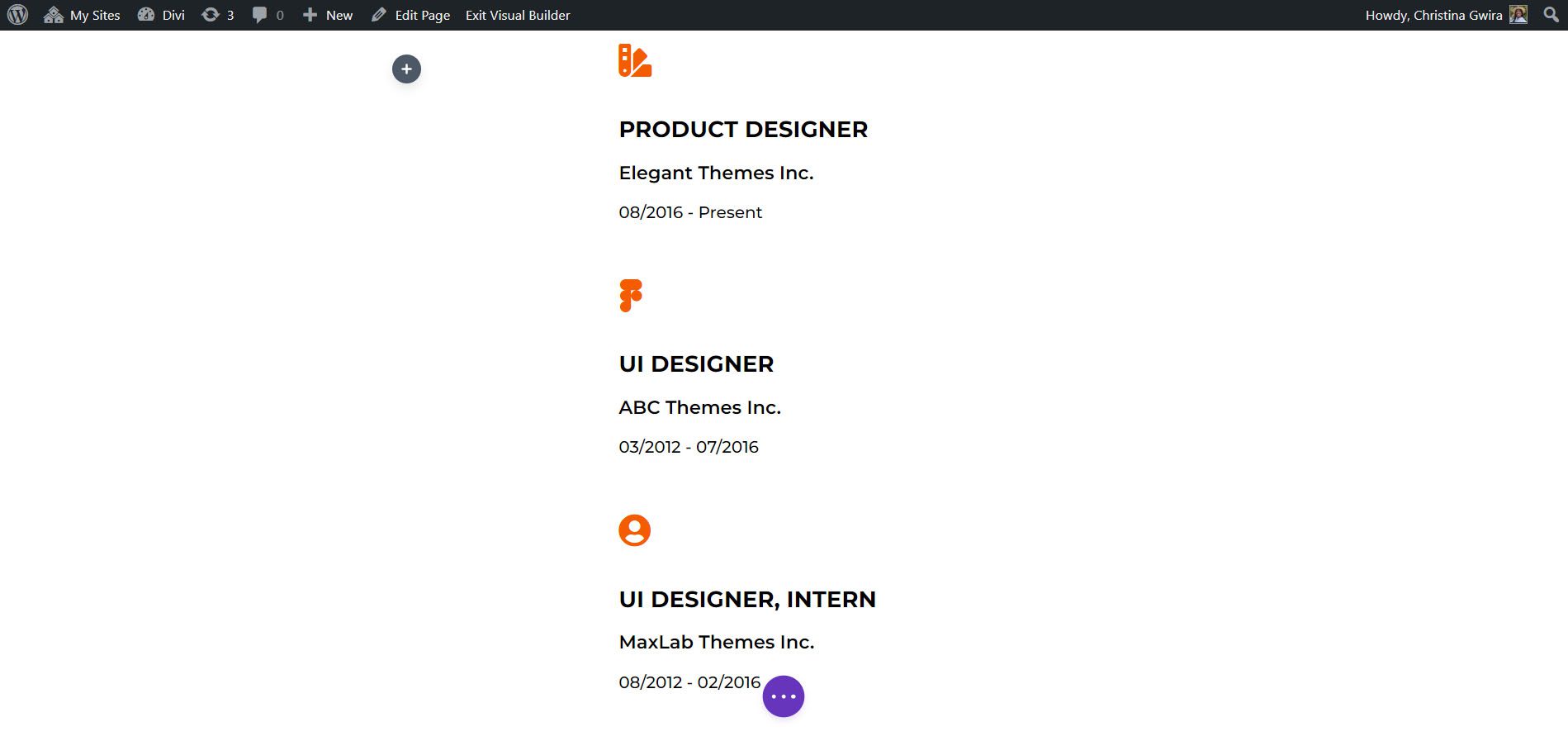 Icônes utilisées dans la section CV en ligne