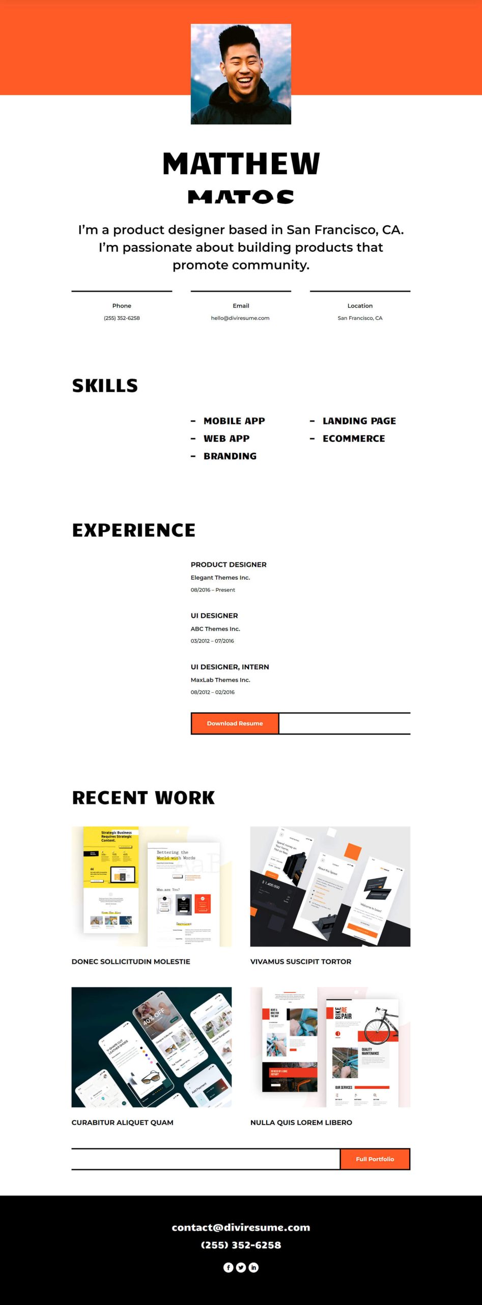 The Creative CV Home Layout ، أساس تصميم موقع السيرة الذاتية الخاص بنا على الإنترنت