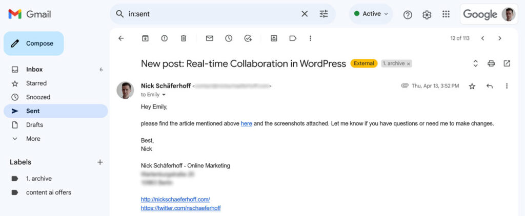 e-mail dello strumento di collaborazione asincrona