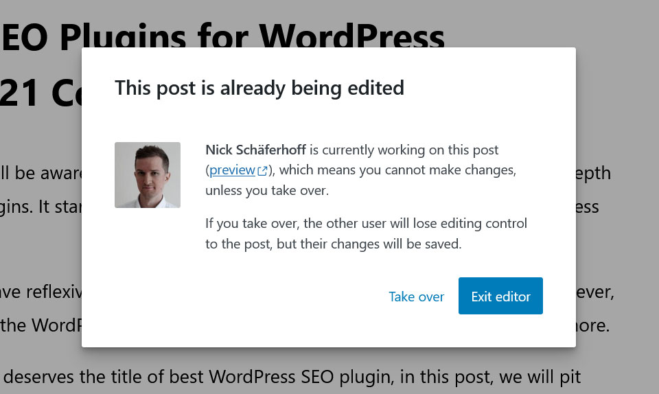 contenuto wordpress bloccato durante la modifica