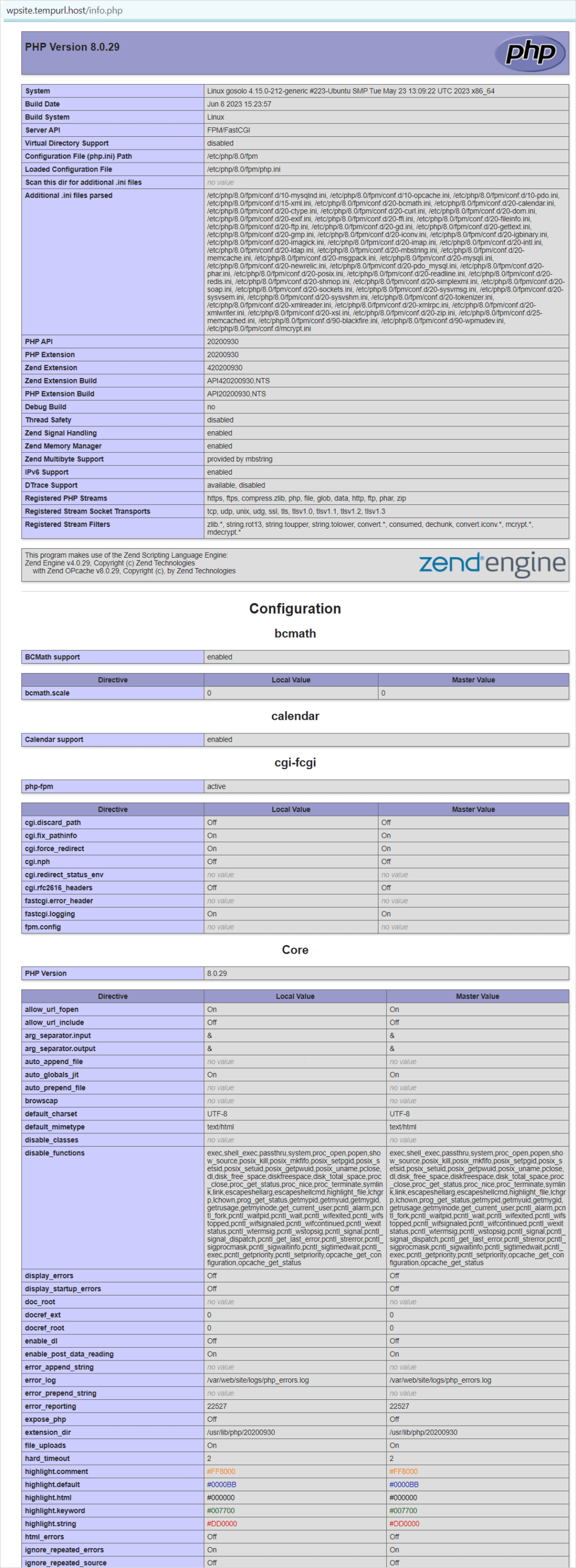 Rapporto sulla funzione PHP.