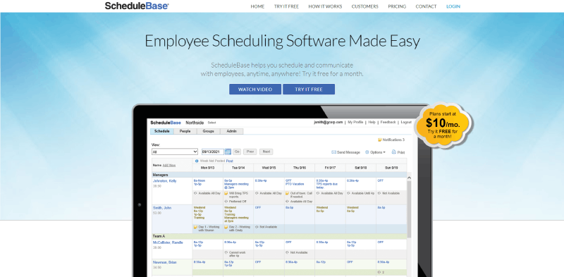 Schermata della home page di schedulebase