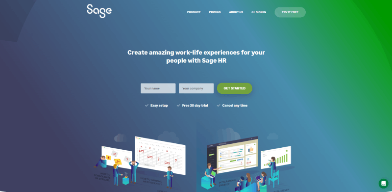 لقطة شاشة لصفحة sage hr الرئيسية