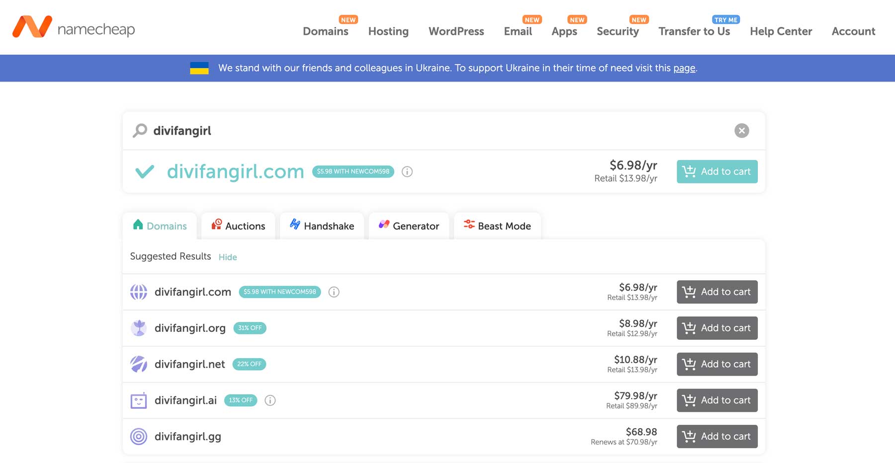 Domínios alternativos Namecheap