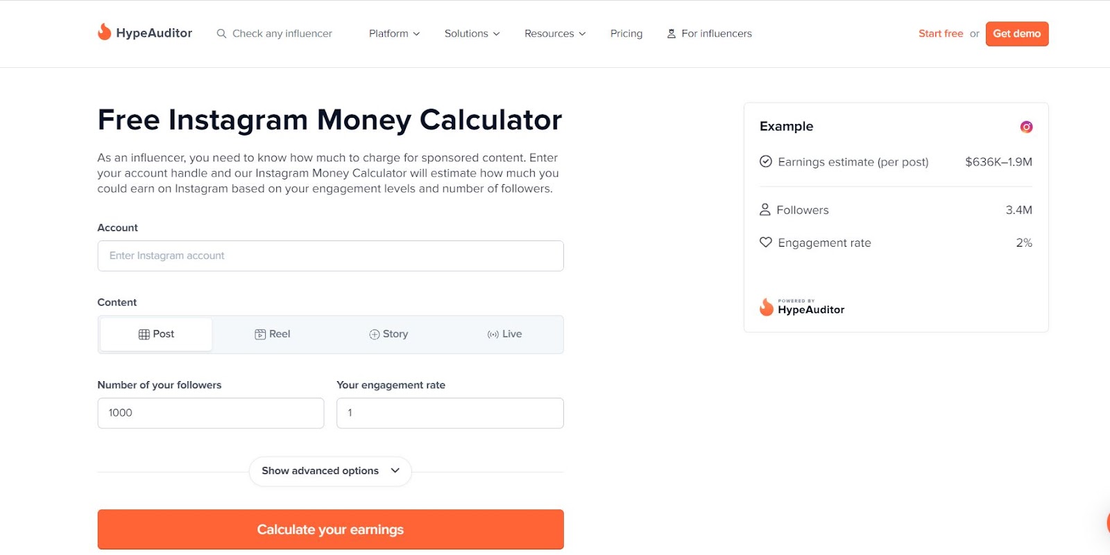 HypeAuditor: Instagram Followers Money Calculator