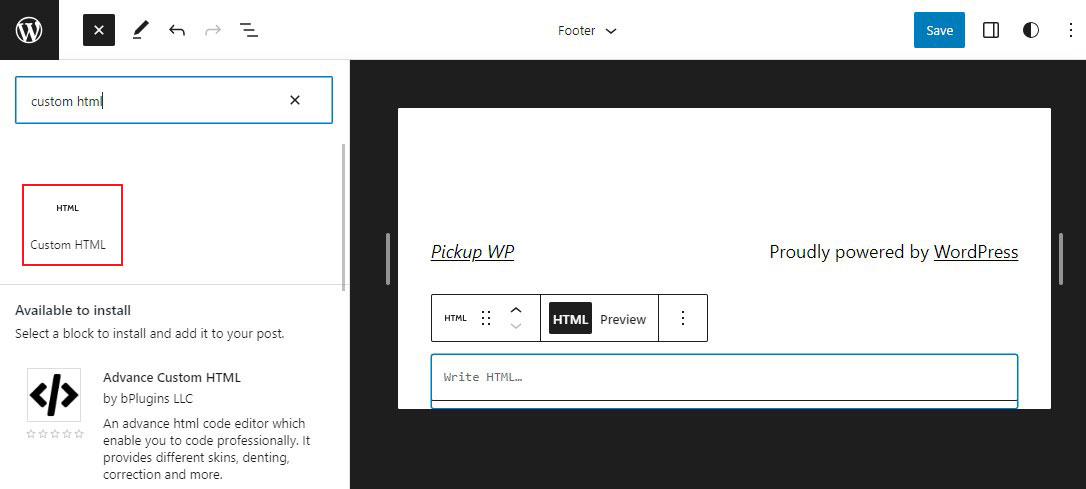 إضافة كتلة HTML مخصصة