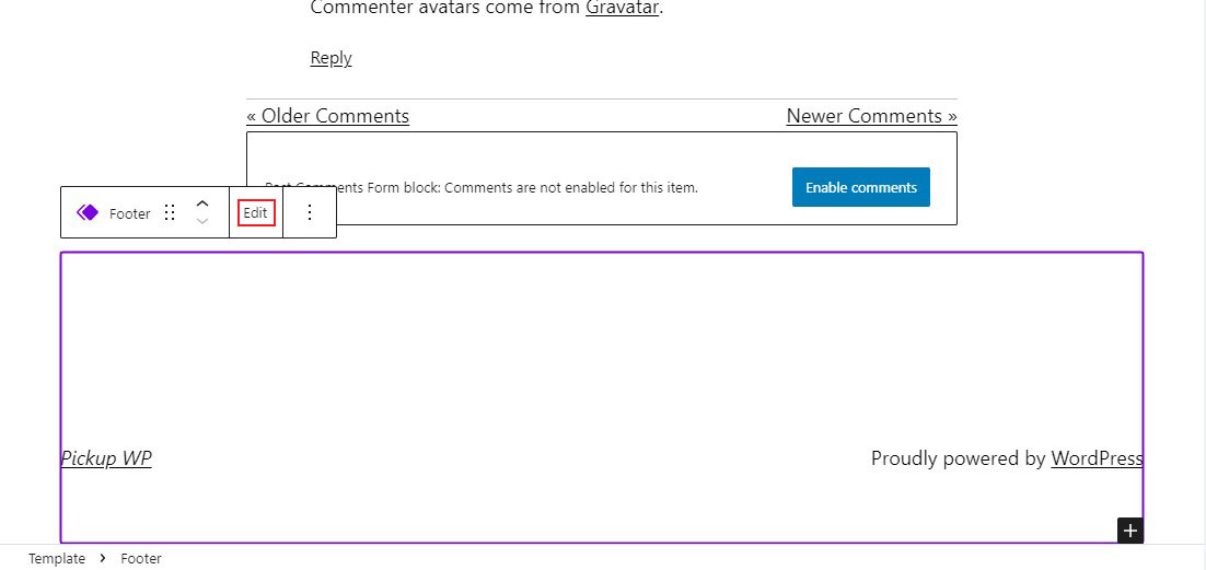 ブロックエディターのフッターオプションを編集