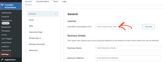 Adding a FunnelKit Automations license to your WordPress website