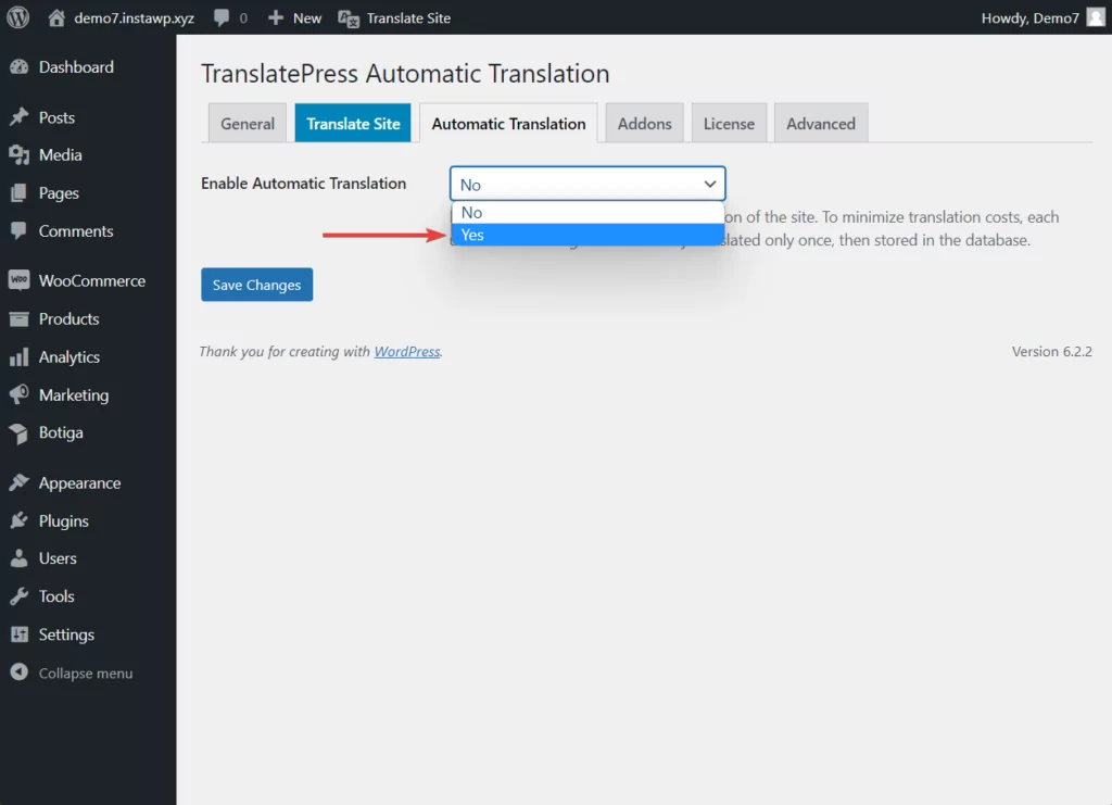 habilitar la traducción automática en el sitio web de wordpress