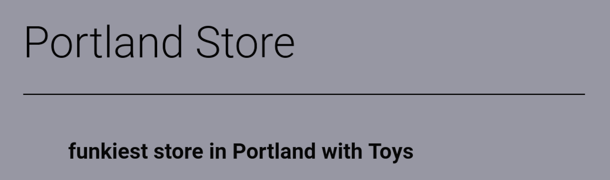 captura de pantalla de la página web que muestra "la tienda más divertida de Portland con juguetes".