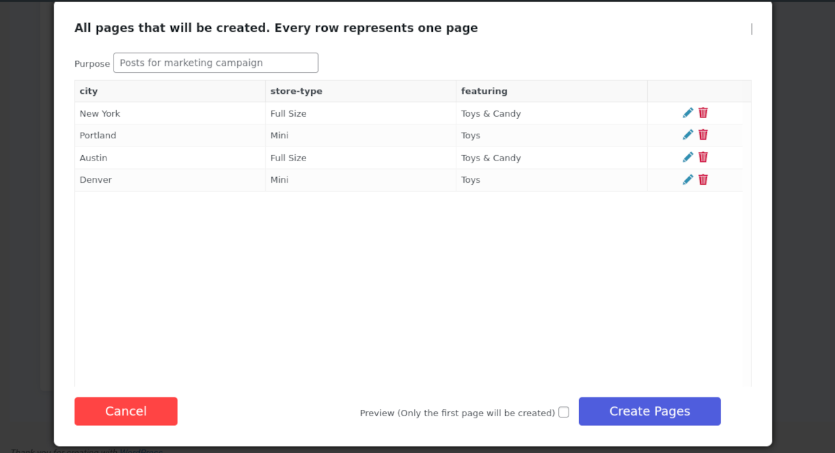 สกรีนช็อตของ LPagery modal ปรากฏขึ้น