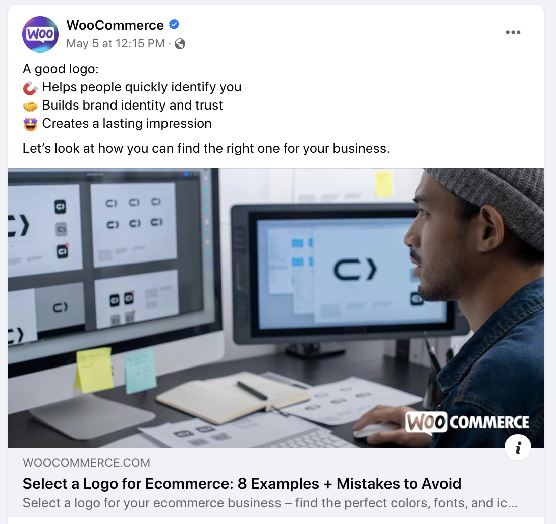 Publication Facebook de WooCommerce