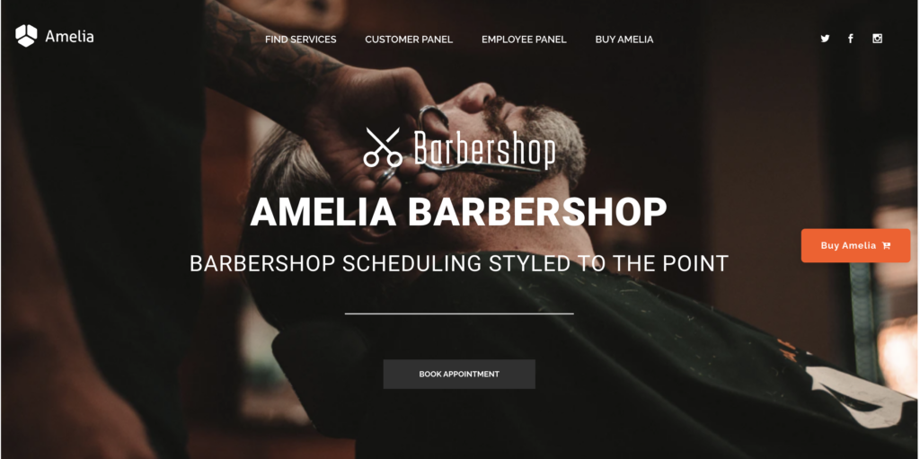 captură de ecran a site-ului demonstrativ amelia barbershop