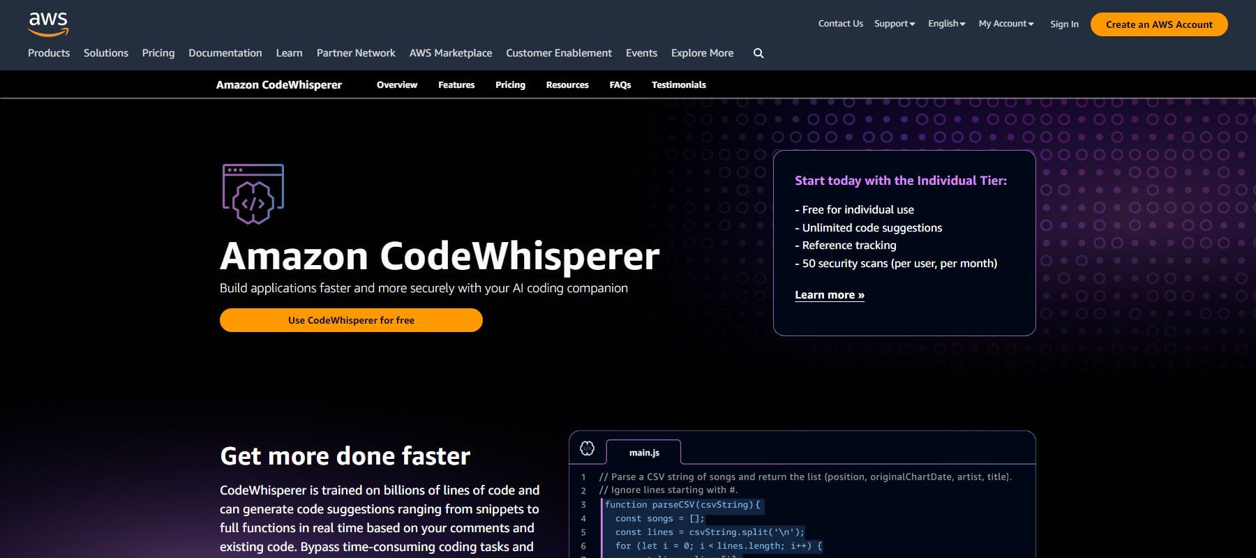 Amazon CodeWhisperer - ホームページ 2023 年 7 月