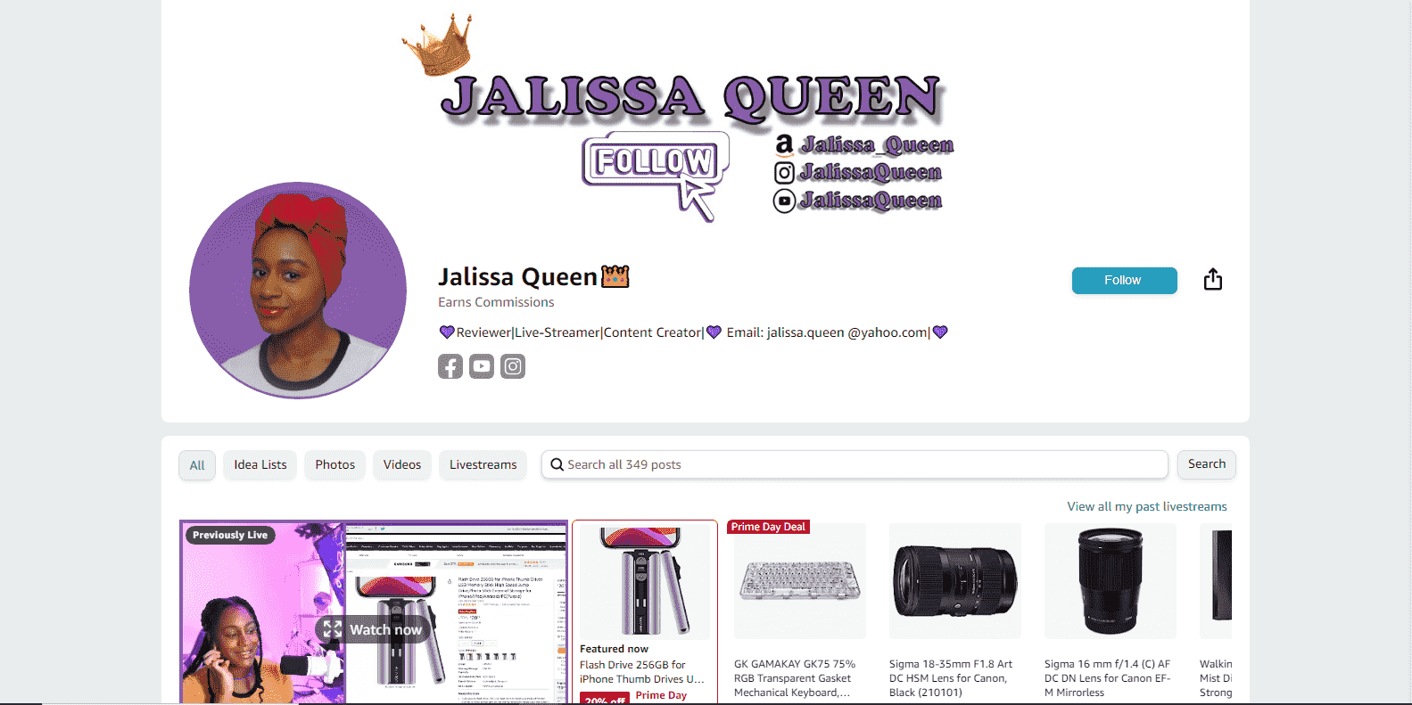 Pagina Amazon di Jalissa Queen