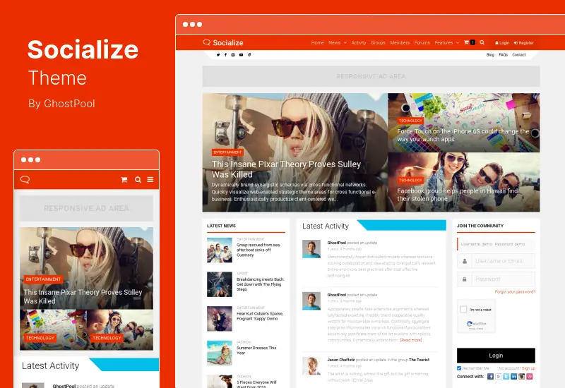 Socialize Theme - Tema Multiuso BuddyPress WordPress