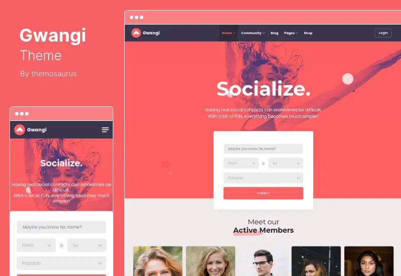 Gwangi Theme - PRO Multifunction Membership, Social Network & BuddyPress Community Theme WordPress