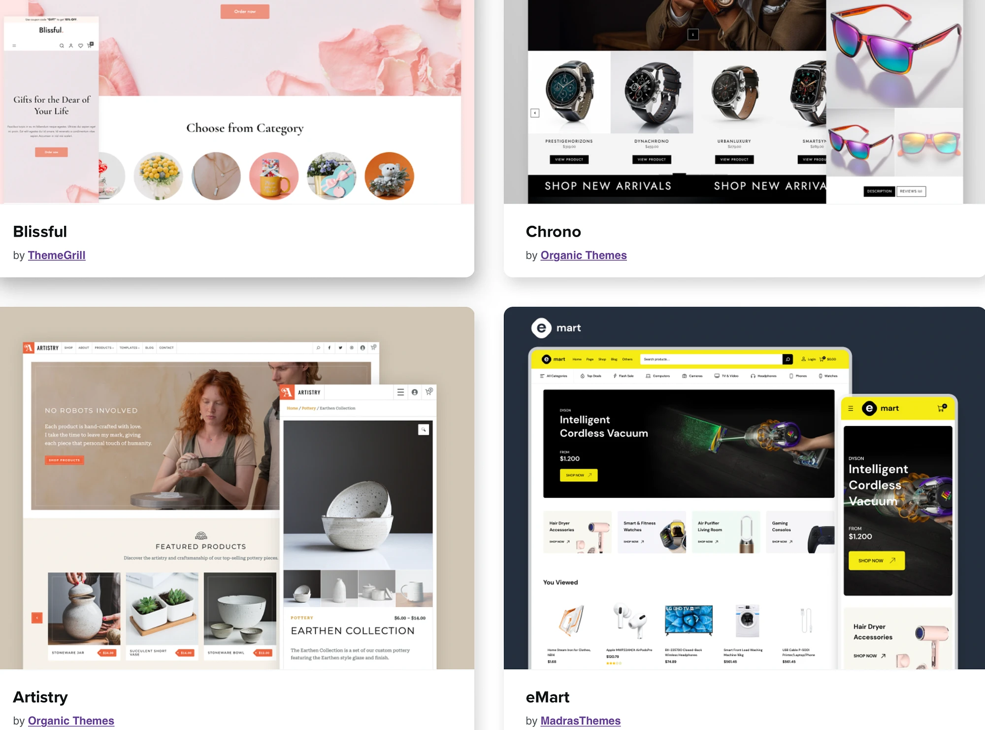 أمثلة على سمات WooCommerce لمقارنة eBay و Etsy و WooCommerce.