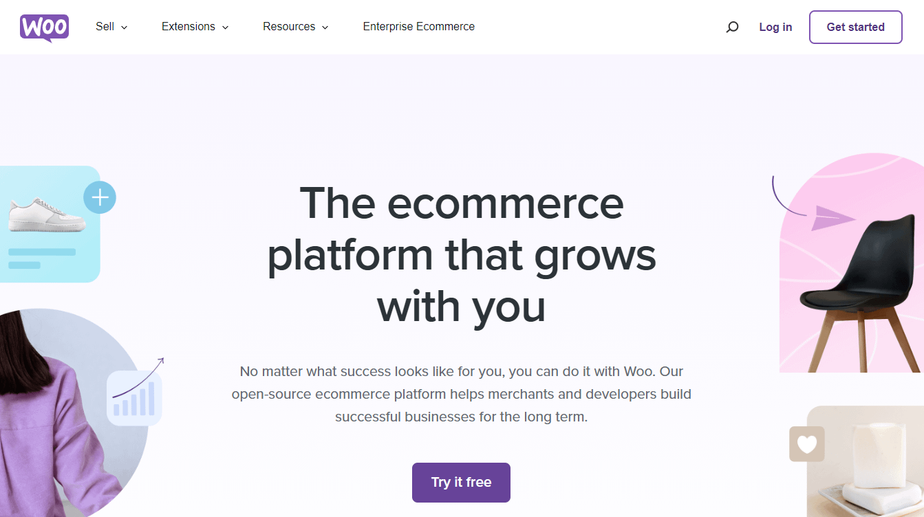 Home page di WooCommerce per confronto tra eBay vs Etsy vs WooCommerce.