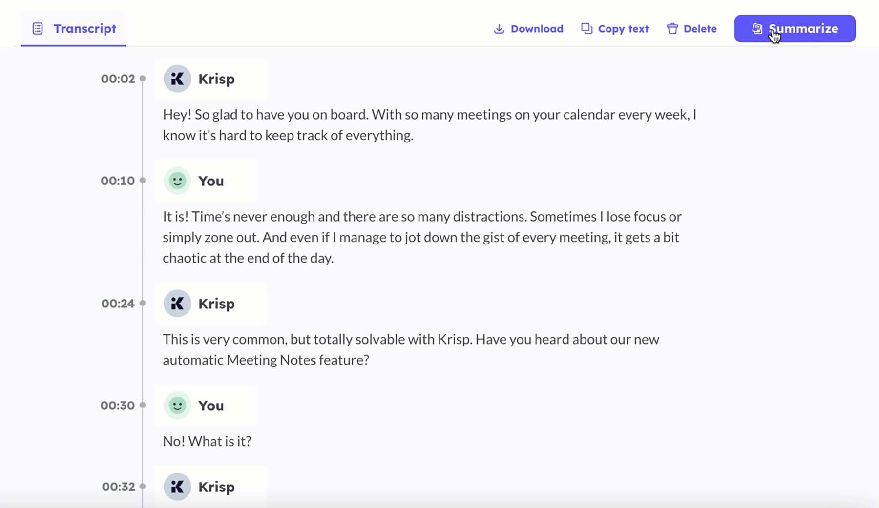 Resúmenes de transcripción de Krisp