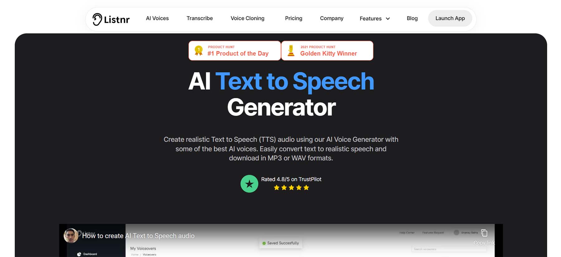 Listnr AI, Alat text-to-speech AI