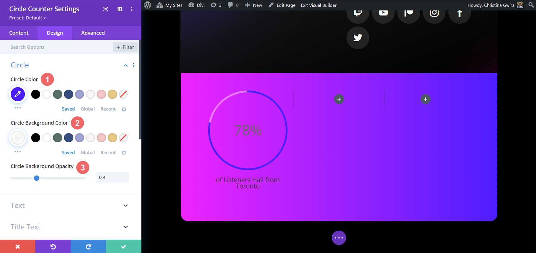 Pengaturan Tab Desain untuk Tab Lingkaran