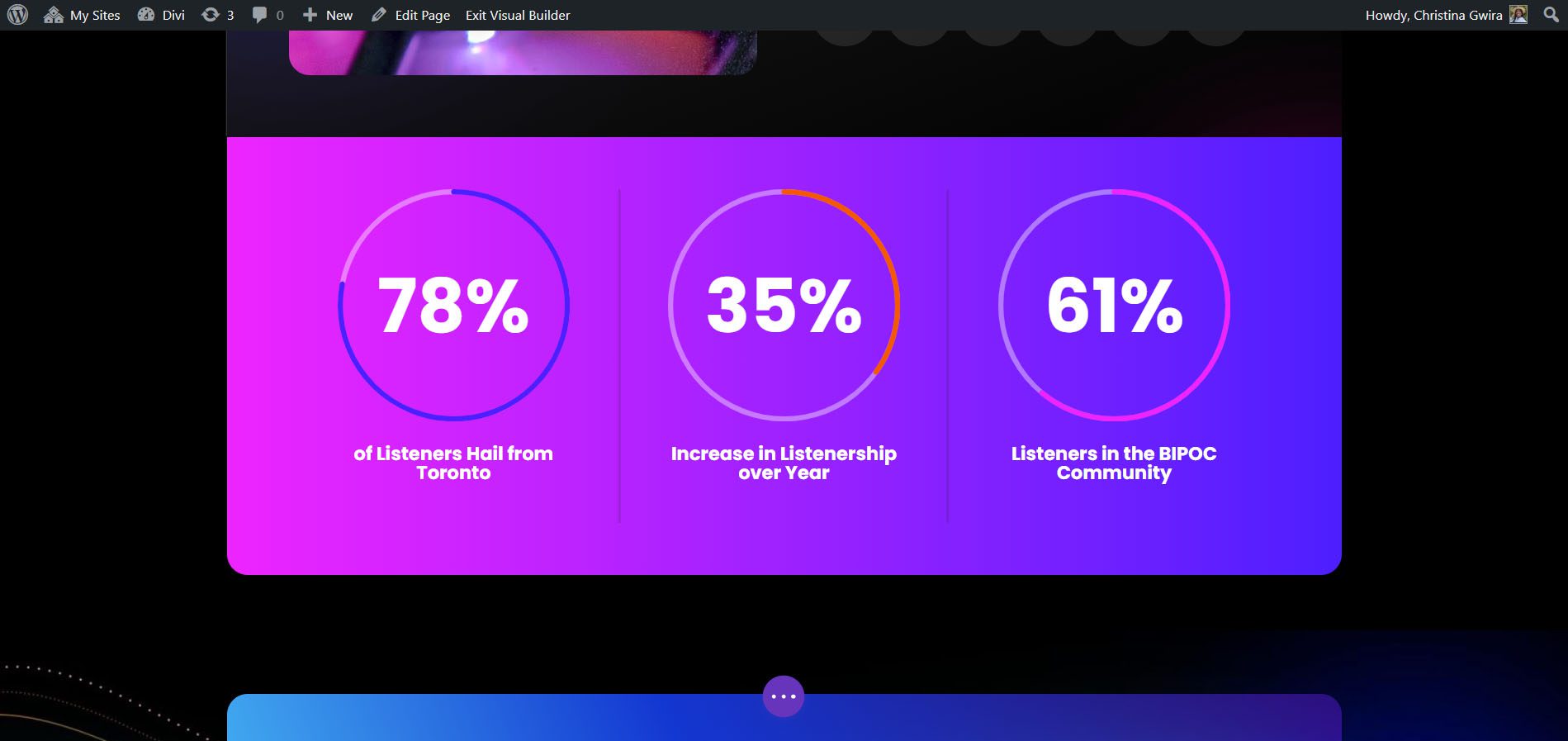 Exemplul de contor cerc Divi Streamer terminat