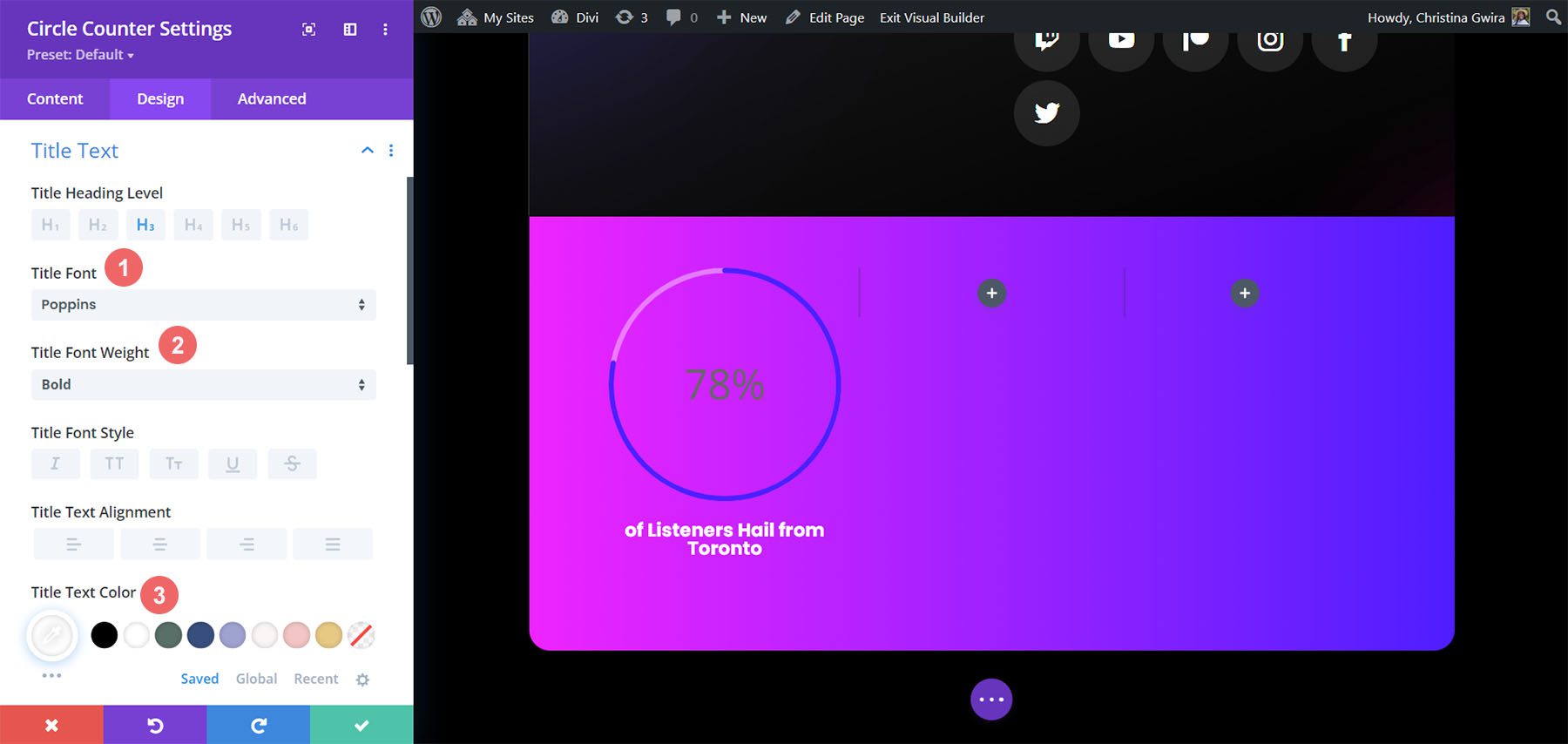 Circle Counter 모듈의 제목 텍스트 스타일 지정