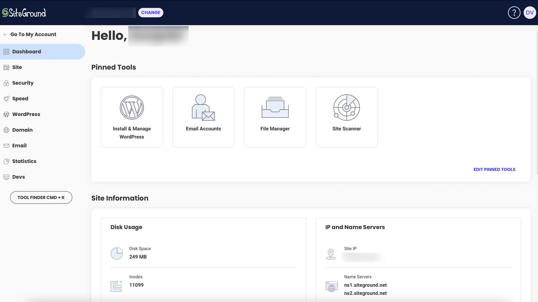 Outils de site SiteGround