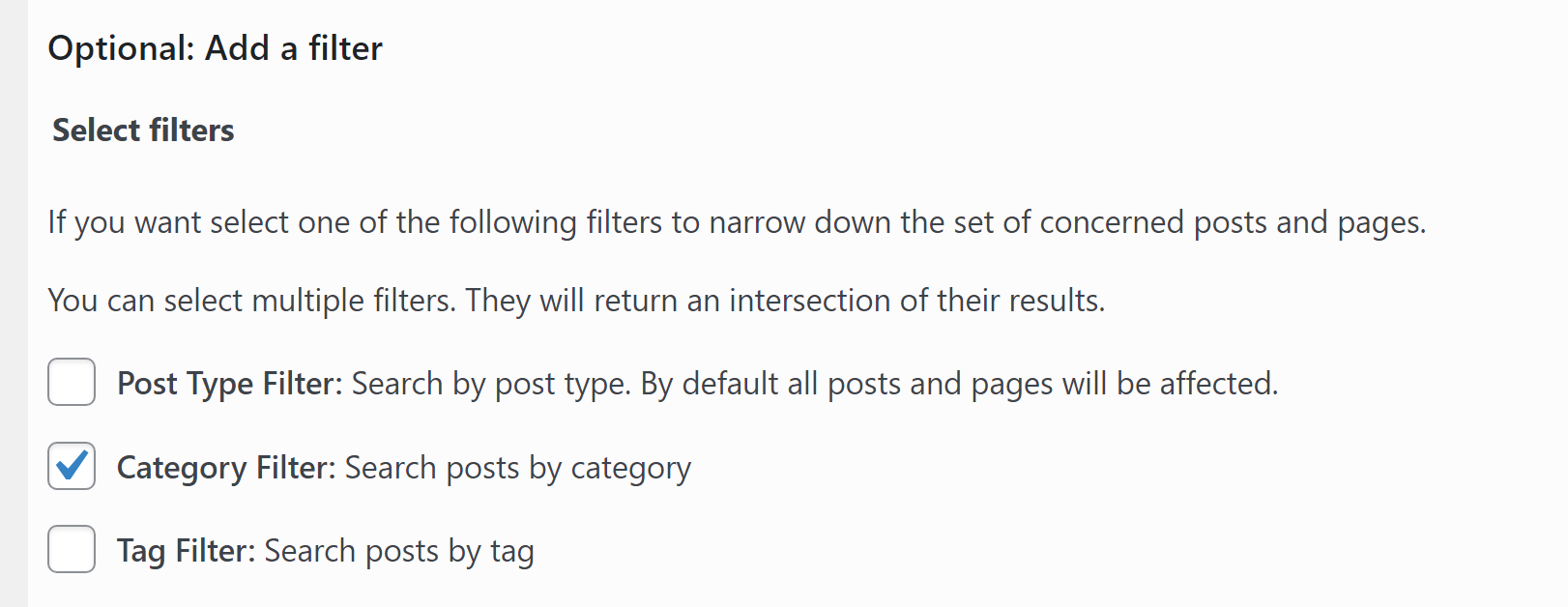 Seleziona il filtro in WordPress.