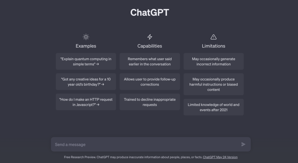 هذه لقطة شاشة لصفحة ChatGPT الرئيسية