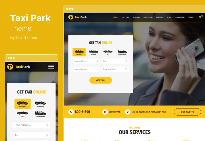 TaxiPark Teması - Taksi Taksi Hizmeti Şirketi WordPress Teması