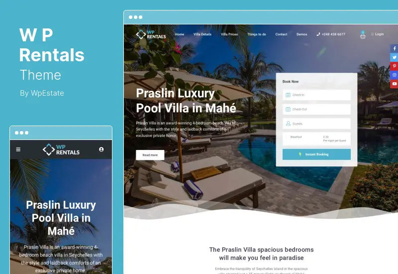 WP Rentals 主題 - 預訂住宿 WordPress 主題