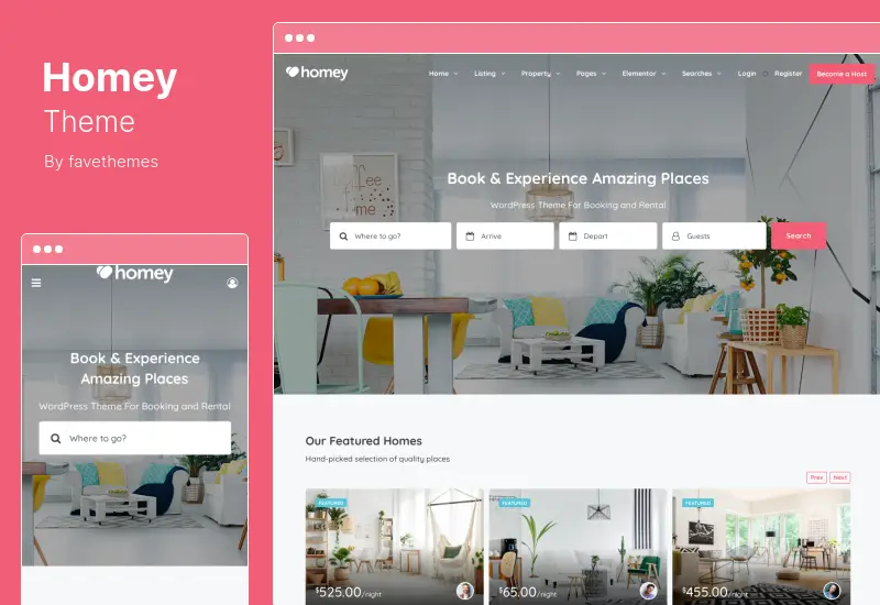 Homey Theme - การจองและเช่าธีม WordPress