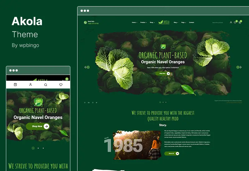 Akola Theme - ธีม WordPress ของร้านค้าออร์แกนิกและอาหาร