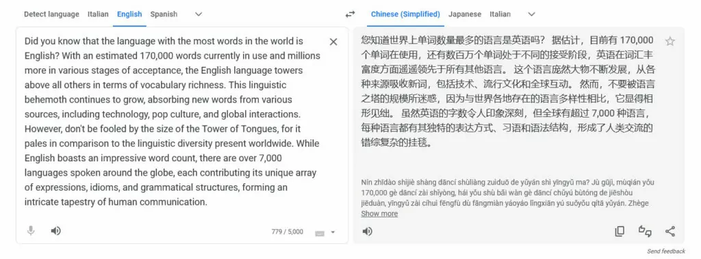 Confronto della lunghezza del testo inglese vs cinese