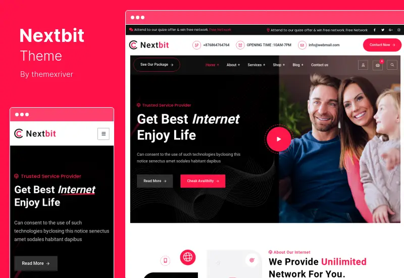 ธีม Nextbit - ธีม WordPress ของผู้ให้บริการบรอดแบนด์ทีวีและอินเทอร์เน็ต